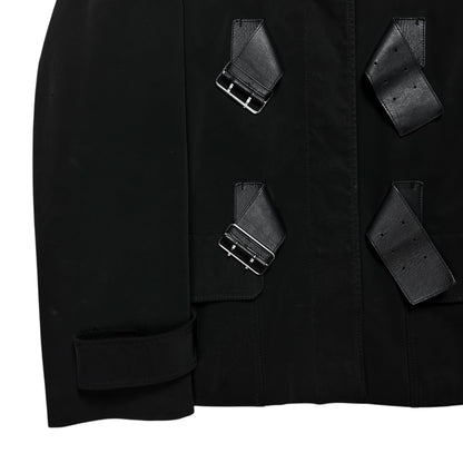 Prada Leather Belted Faux Fur Hood Jacket