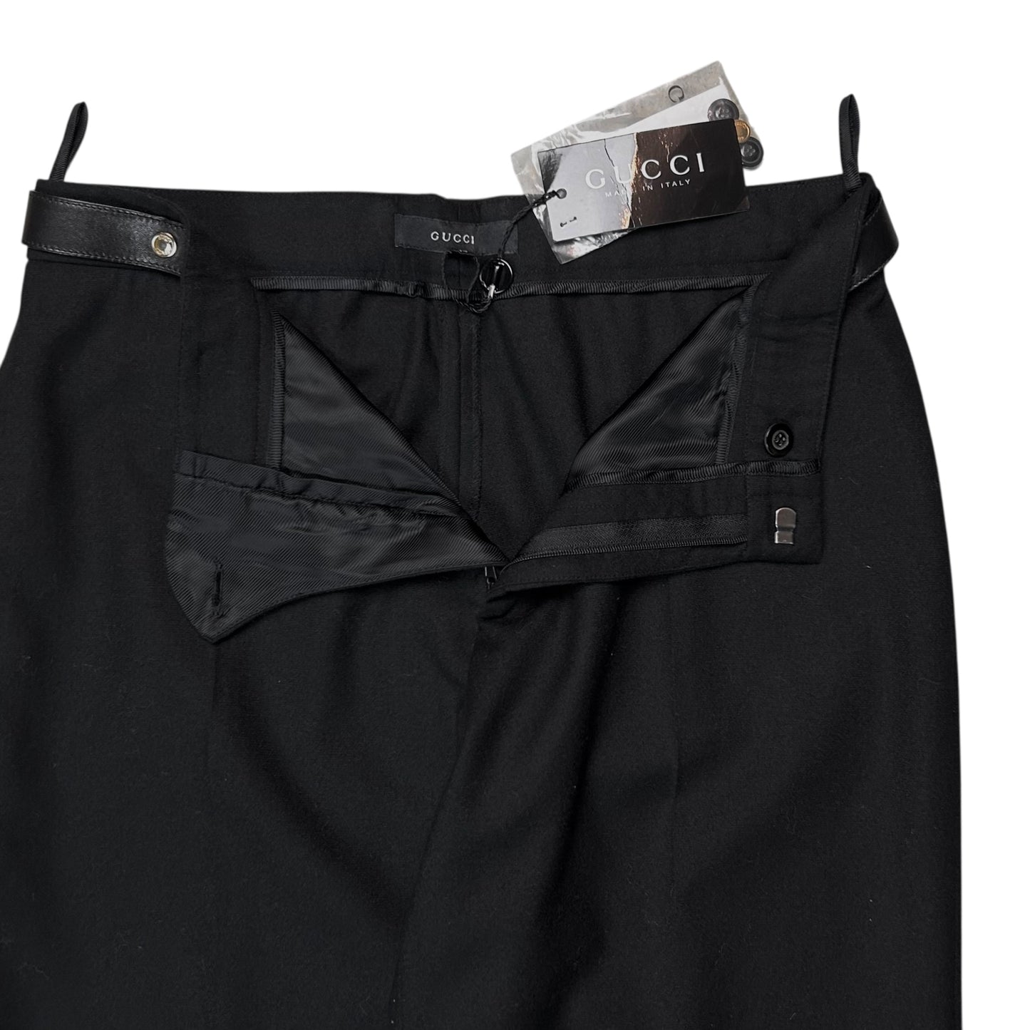 Gucci by Tom Ford Leather Waist Strap Cashmere Trousers - 90s