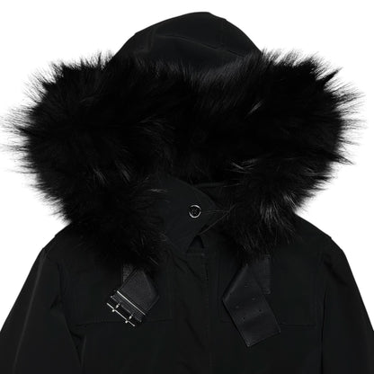 Prada Leather Belted Faux Fur Hood Jacket