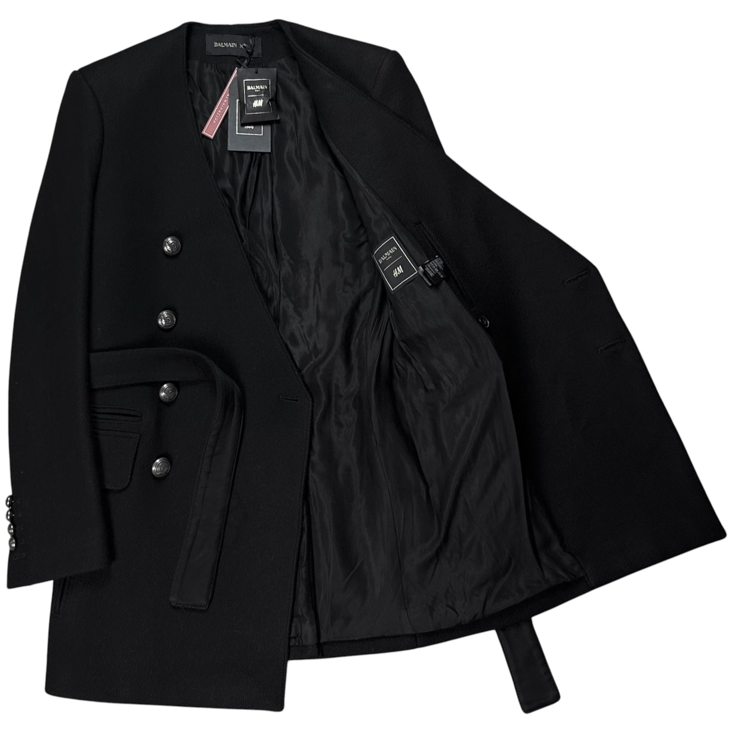 Balmain x H&M Collarless Belted Military Coat - AW15