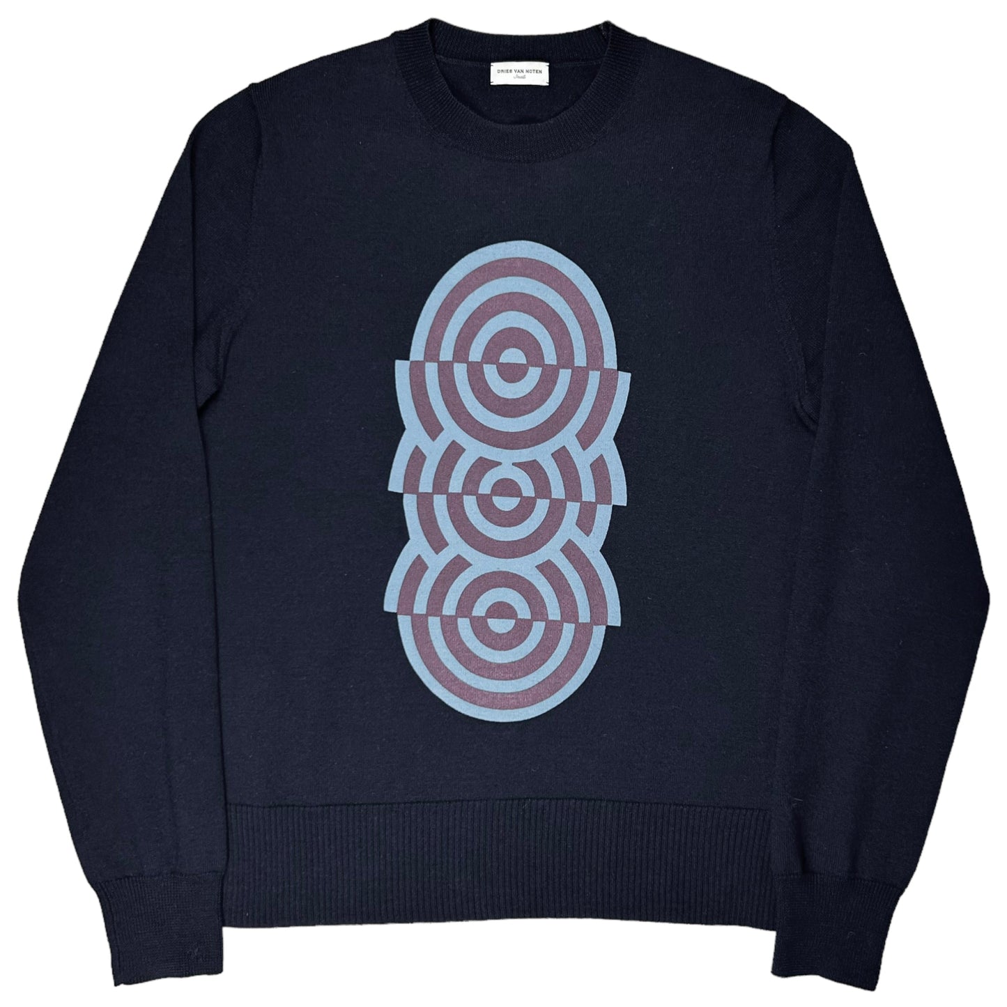 Dries Van Noten Optical Illsuion Print Wool Sweater