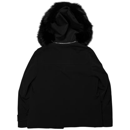 Prada Leather Belted Faux Fur Hood Jacket
