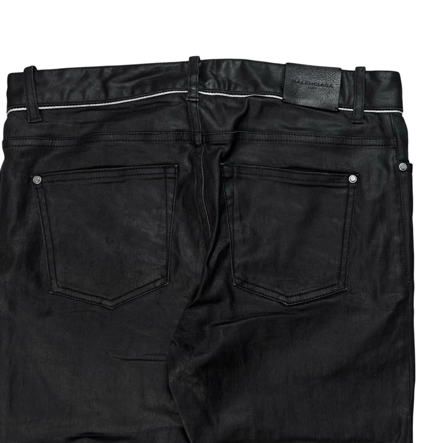 Balenciaga Waist Trimmed Waxed Capri Denim Shorts - SS13