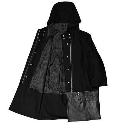 Dirk Bikkembergs Hooded Leather Hem Wool Parka