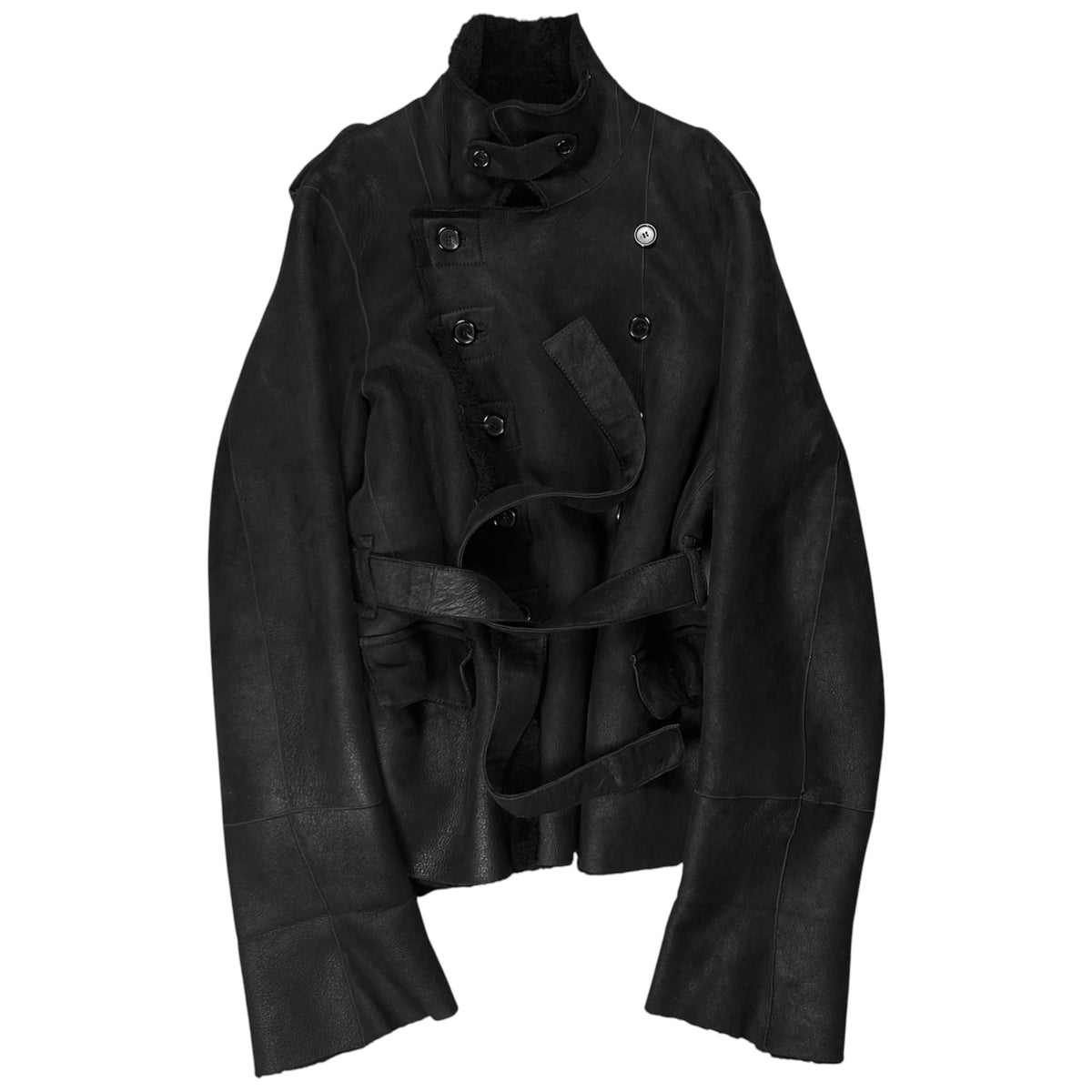 Ann Demeulemeester Double Breasted Belted Shearling Leather Jacket - AW19