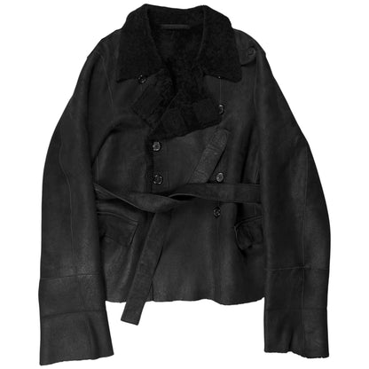 Ann Demeulemeester Double Breasted Belted Shearling Leather Jacket - AW19