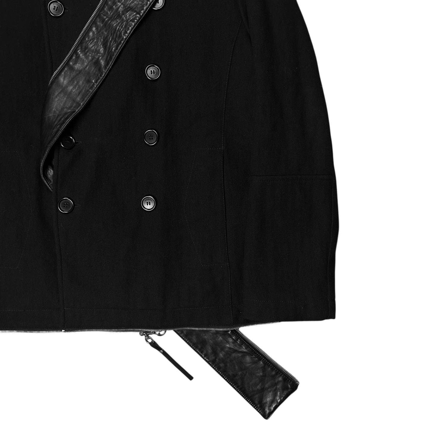 Dirk Bikkembergs Zip Leather Hem Peacoat - AW06