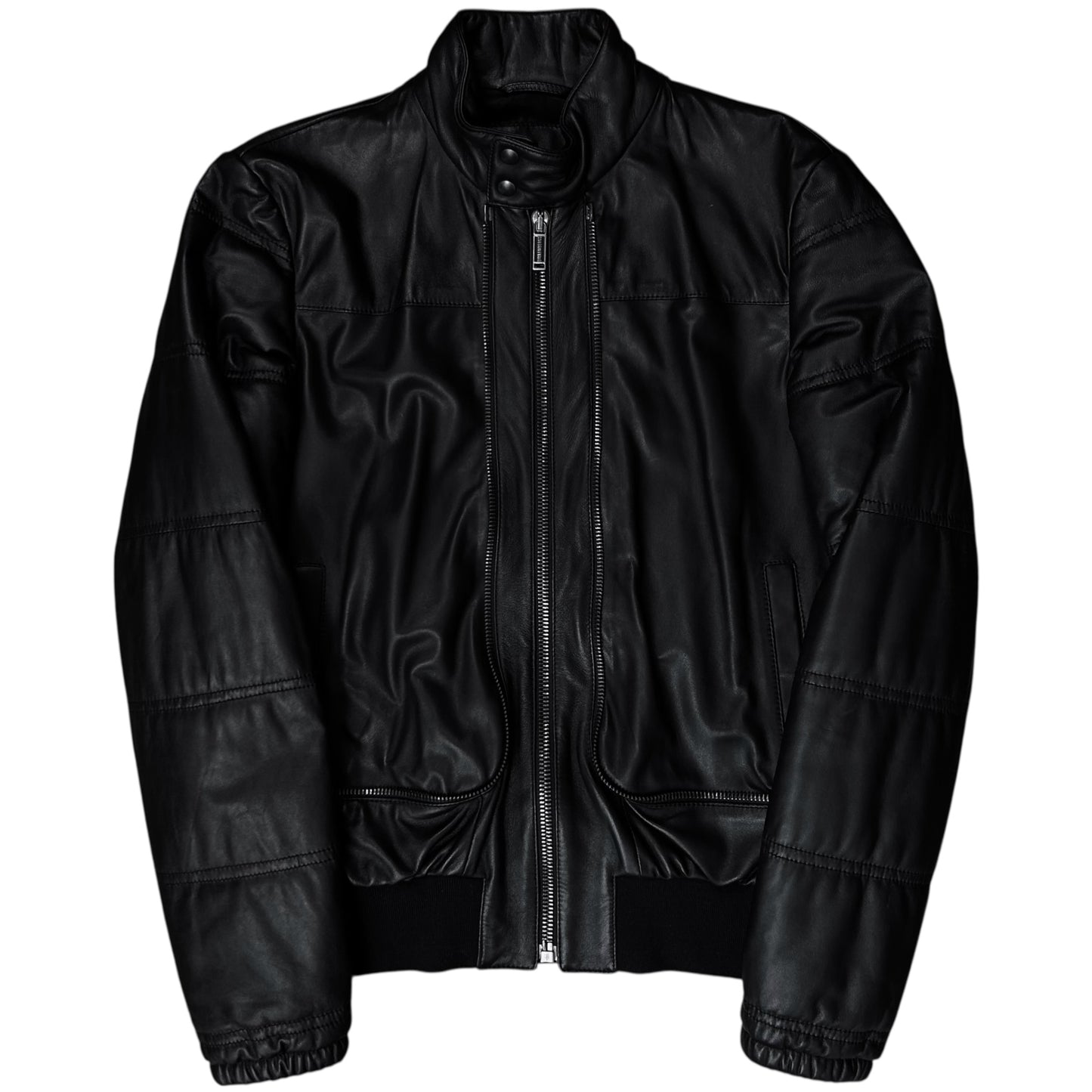 Dirk Bikkembergs Double Layered Zip Bomber Leather Jacket