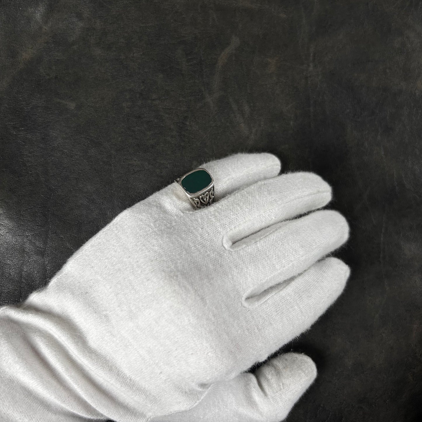 Abstract Hearts Graved Jade Stone Ring