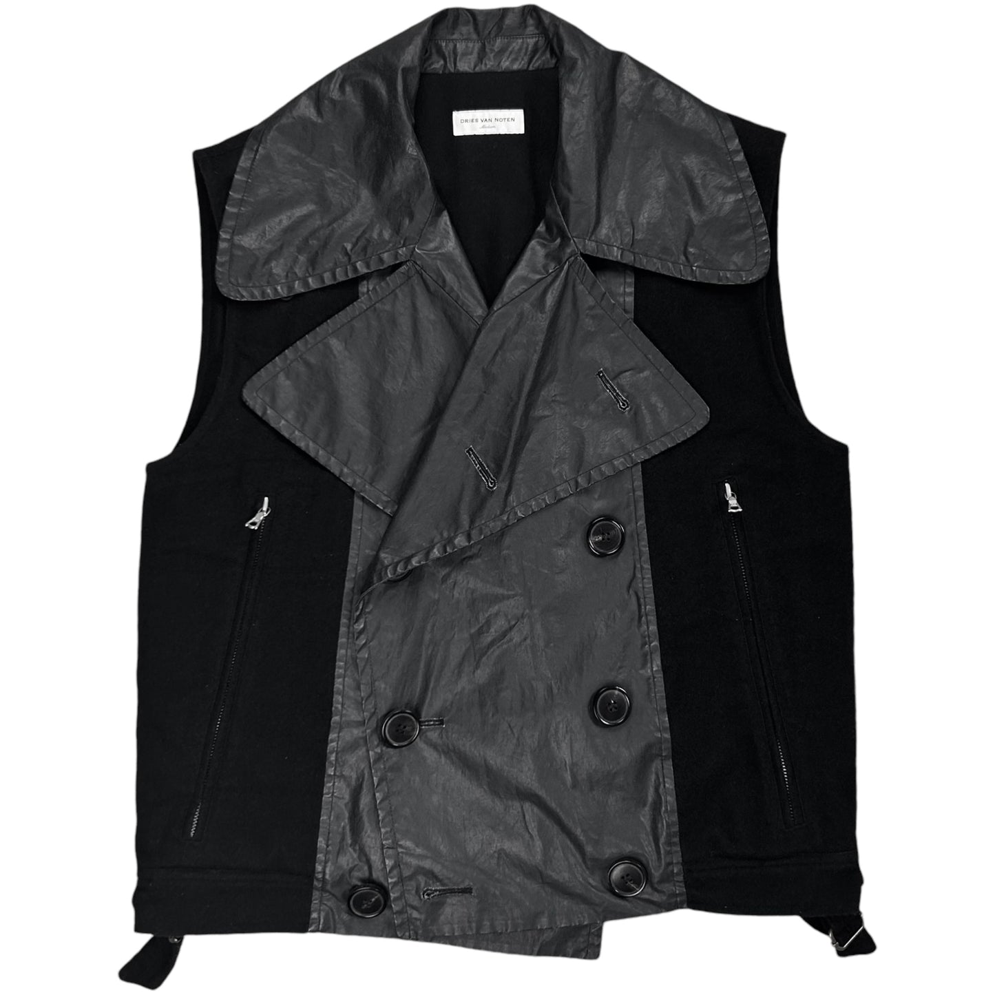 Dries Van Noten Double Breasted Waxed Panel Wool Vest