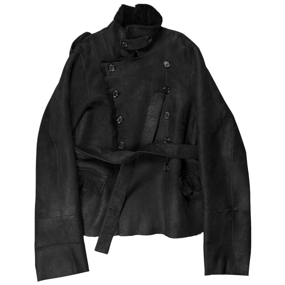 Ann Demeulemeester Double Breasted Belted Shearling Leather Jacket - AW19