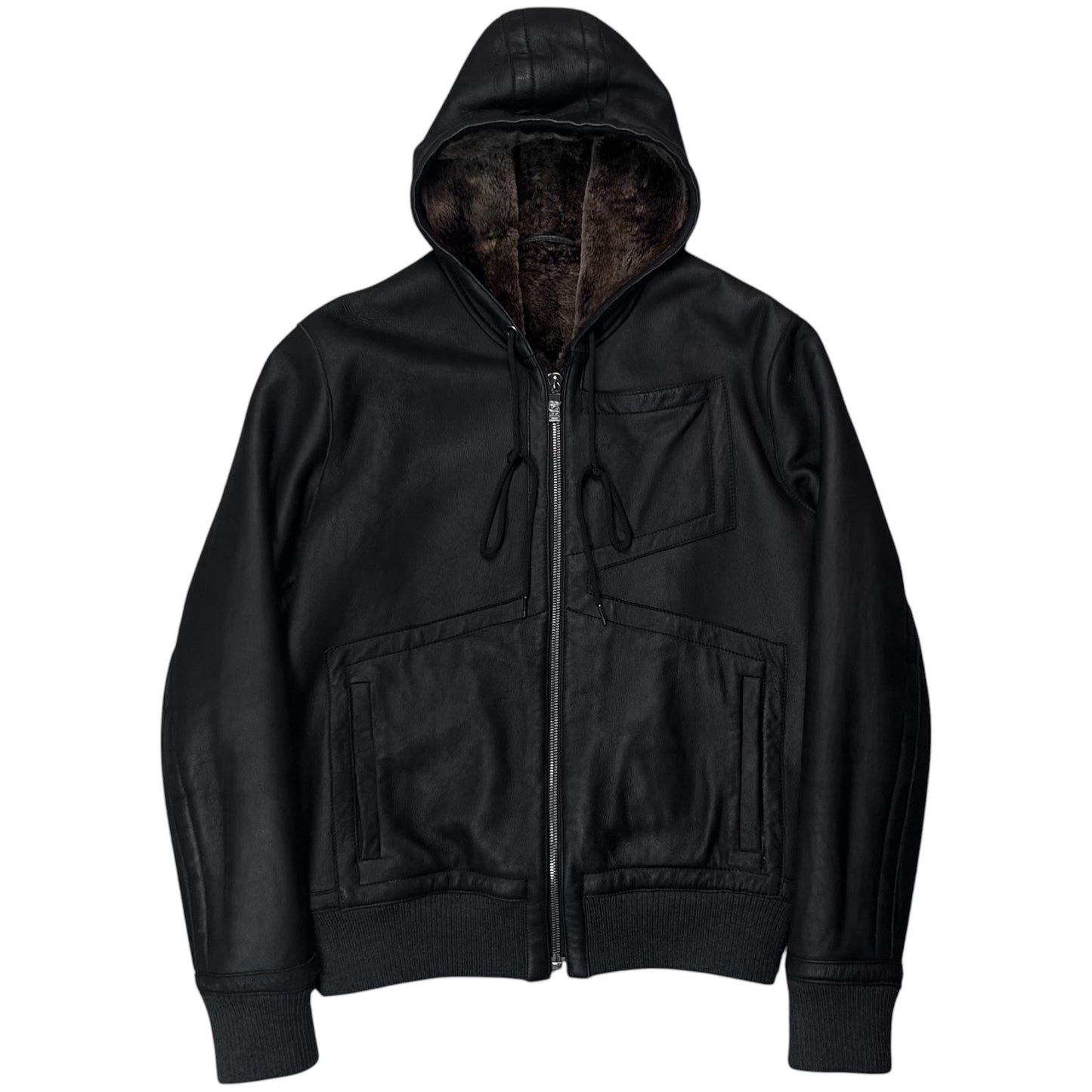 Dirk Bikkembergs Hooded Faux Fur Lined Leather Jacket - AW10