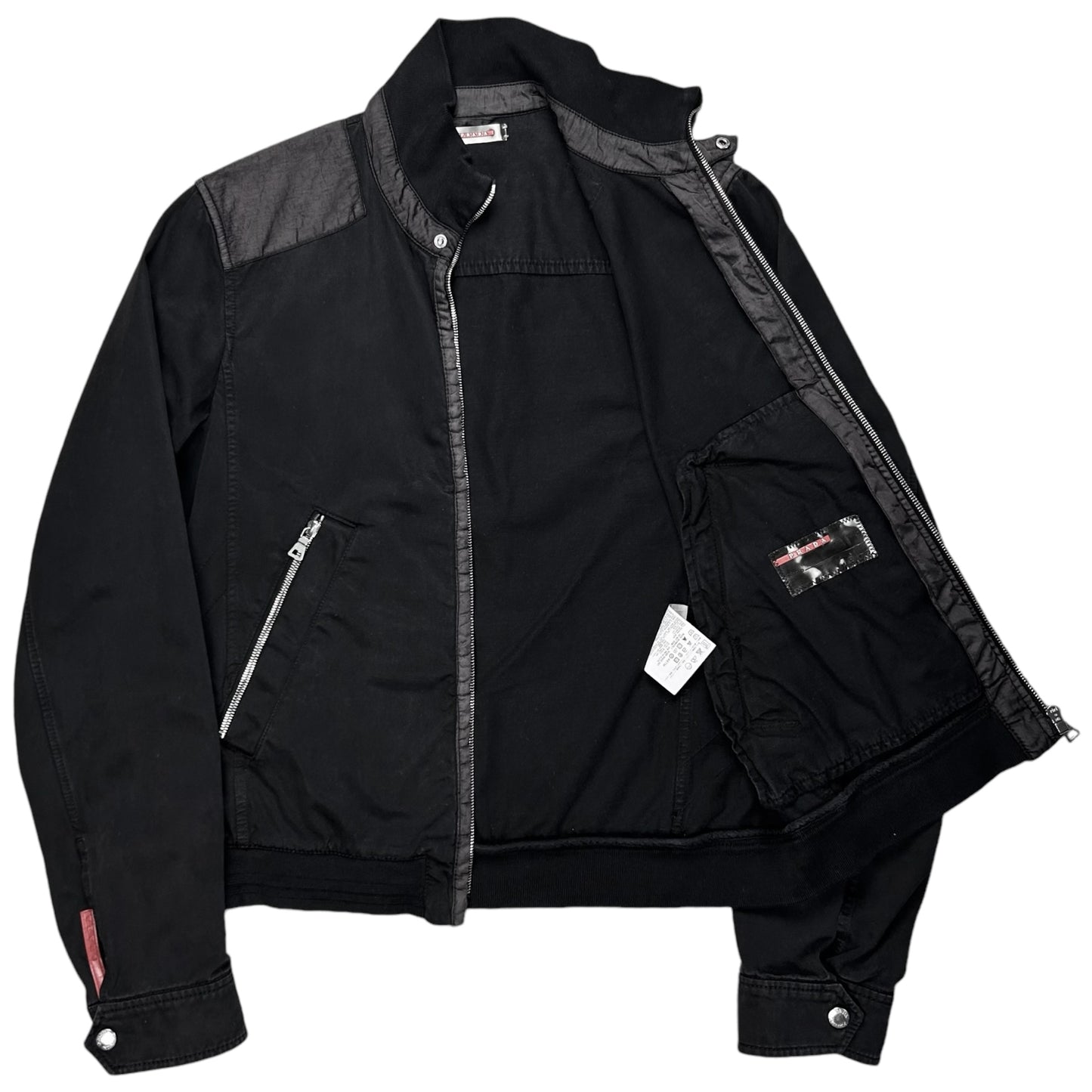 Prada Cropped Contrasted Moto Bomber Jacket