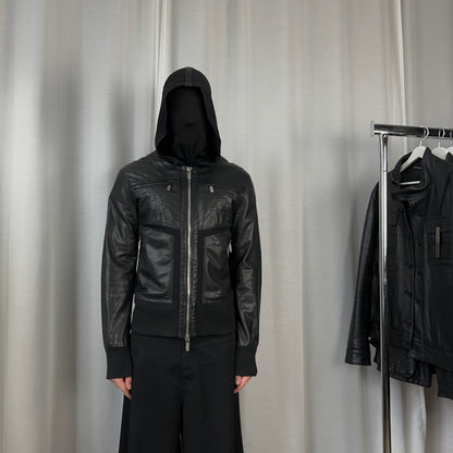 Dirk Bikkembergs Hooded Zip Bomber Leather Jacket