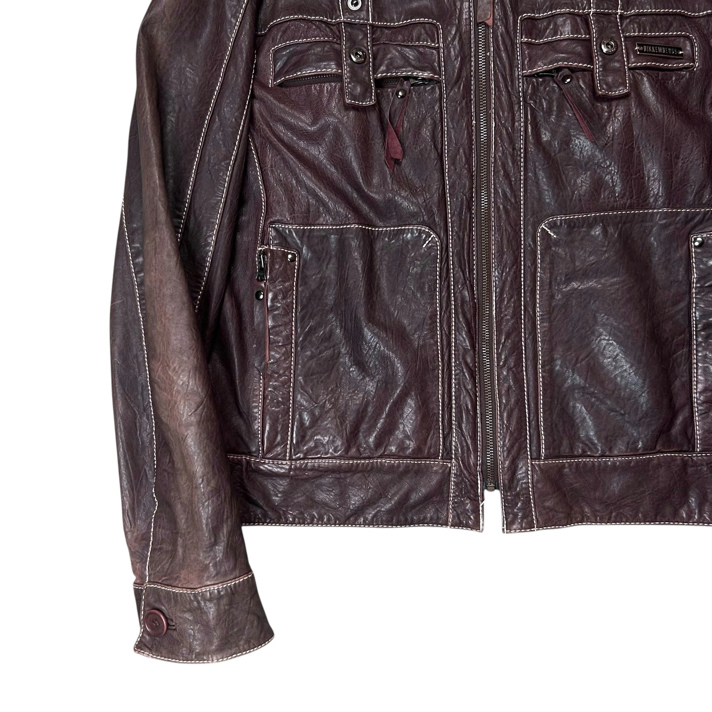 Dirk Bikkembergs Contrast Stitch Sheep Leather Jacket – Vertical Rags
