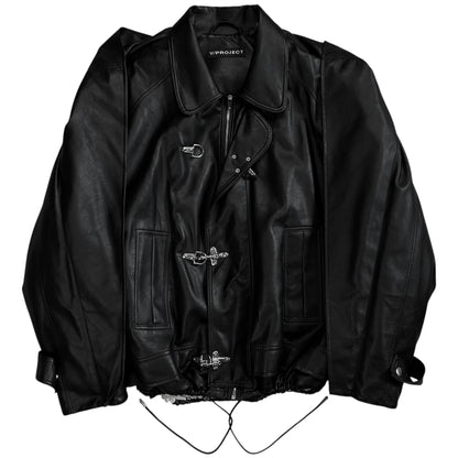 Y/Project Distorted Shoulder Fireman Buckle Faux Leather Jacket - AW20