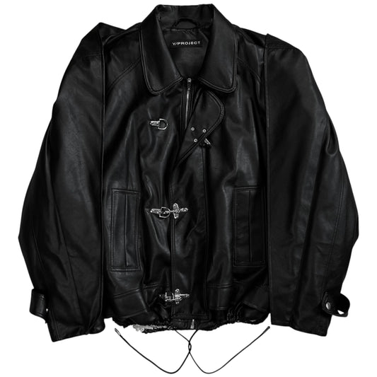 Y/Project Distorted Shoulder Fireman Buckle Faux Leather Jacket - AW20