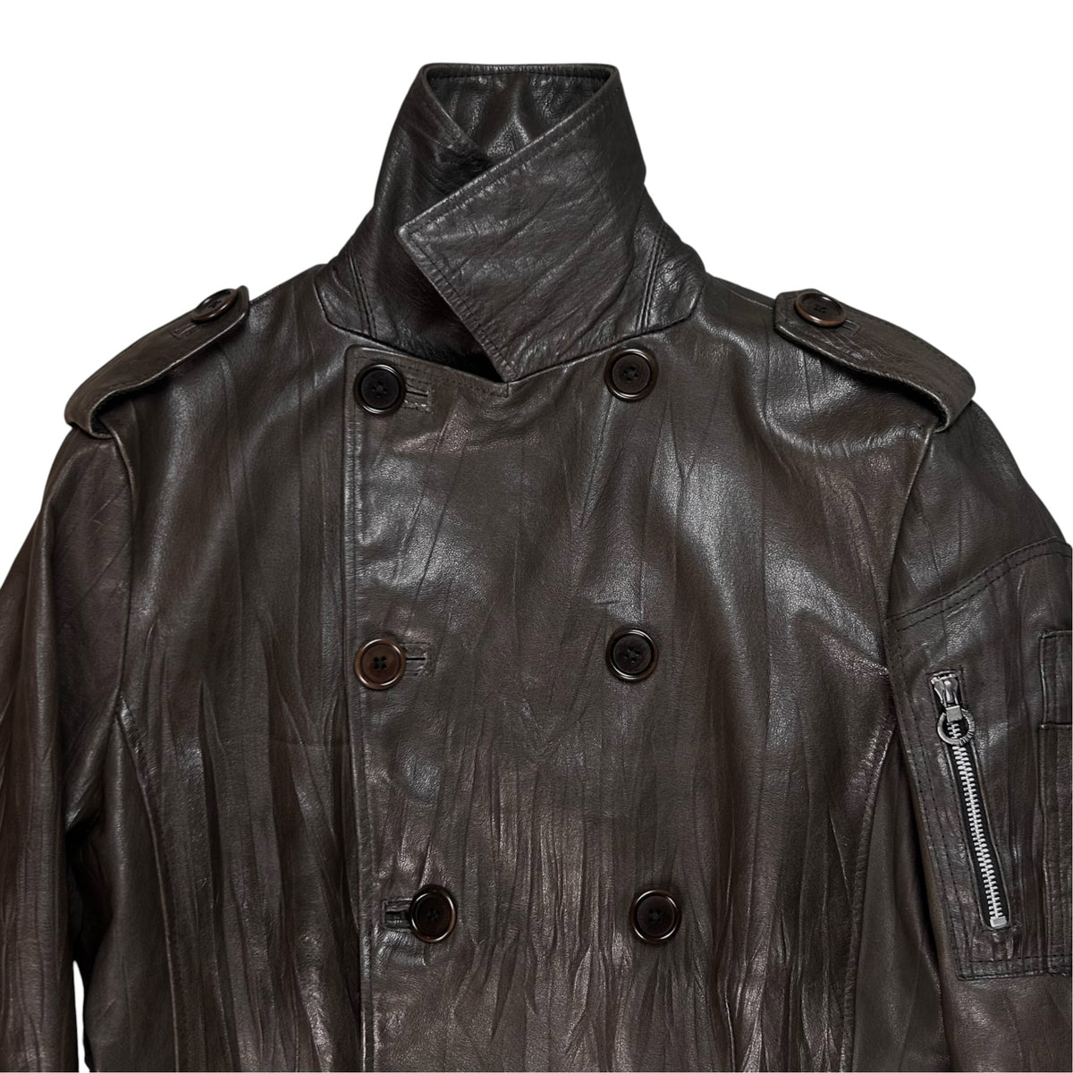 Dirk Bikkembergs Zip Military Leather Coat - AW06