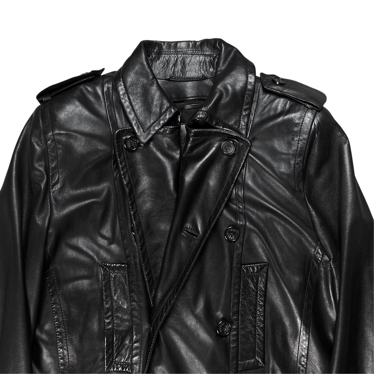 Gucci by Tom Ford Military Leather Peacoat - AW96
