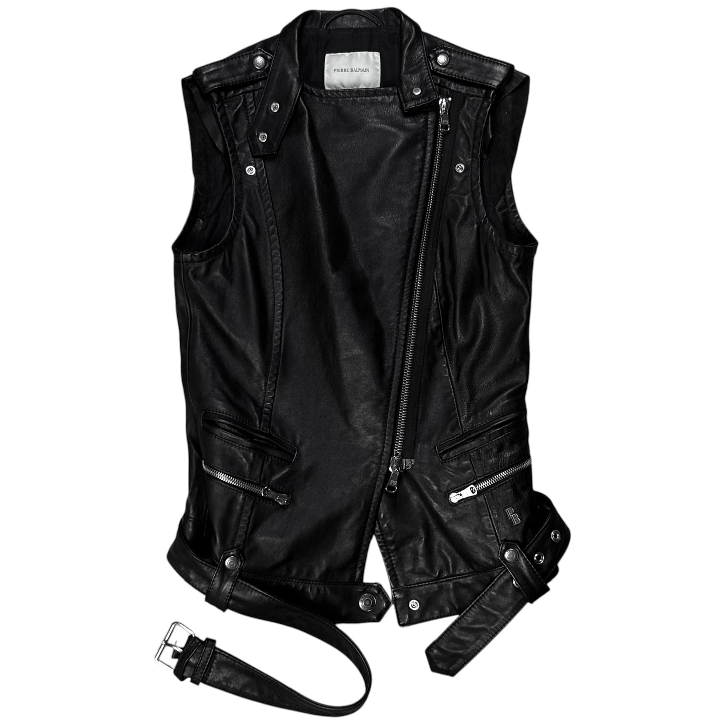 Balmain by Olivier Rousteing Belted Biker Leather Vest - SS12