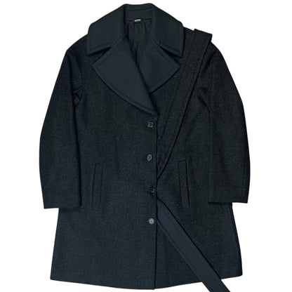 Jil Sander Belted Dual Fabric Wide Lapel Wool Coat