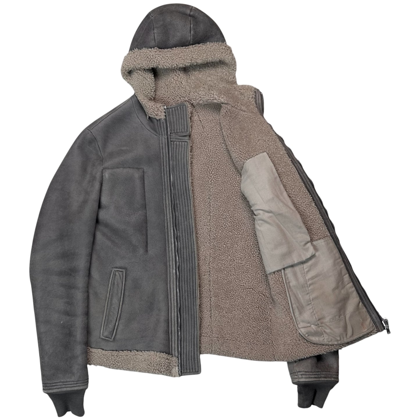 Rick Owens Hooded Shearling Leather Jacket - 2010s