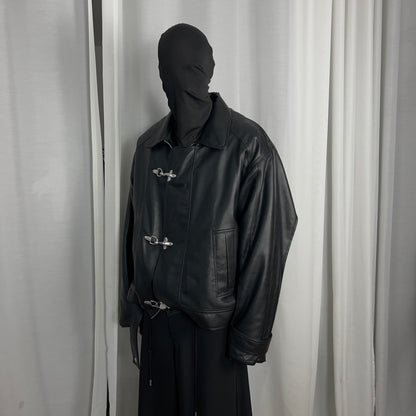 Y/Project Distorted Shoulder Fireman Buckle Faux Leather Jacket - AW20