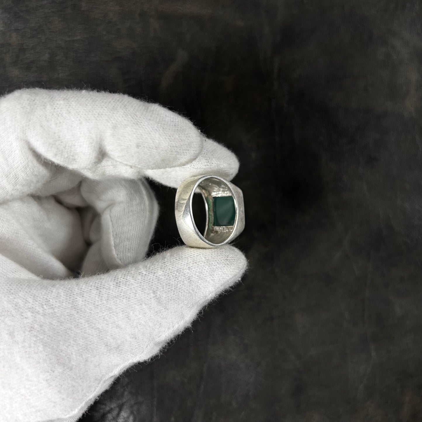 Massive Minimalistic Squared Jade Stone Ring