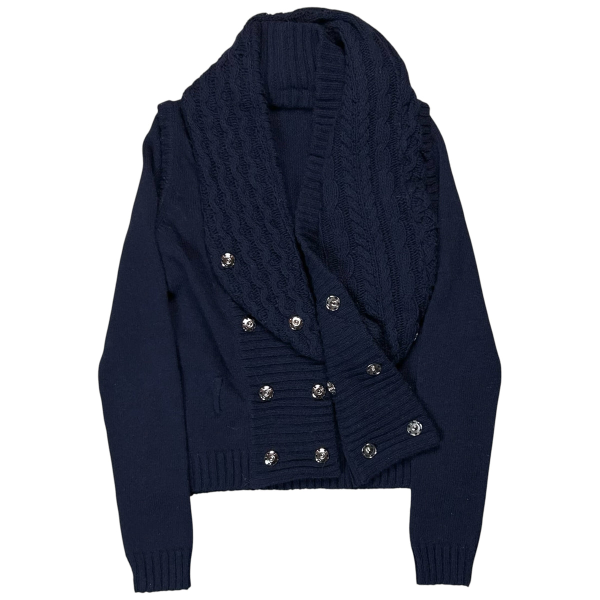 Balenciaga Distorted Cable Knit Snap Shawl Cardigan - AW07
