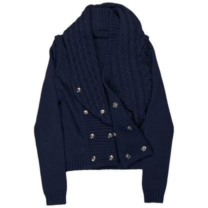 Balenciaga Distorted Cable Knit Snap Shawl Cardigan - AW07