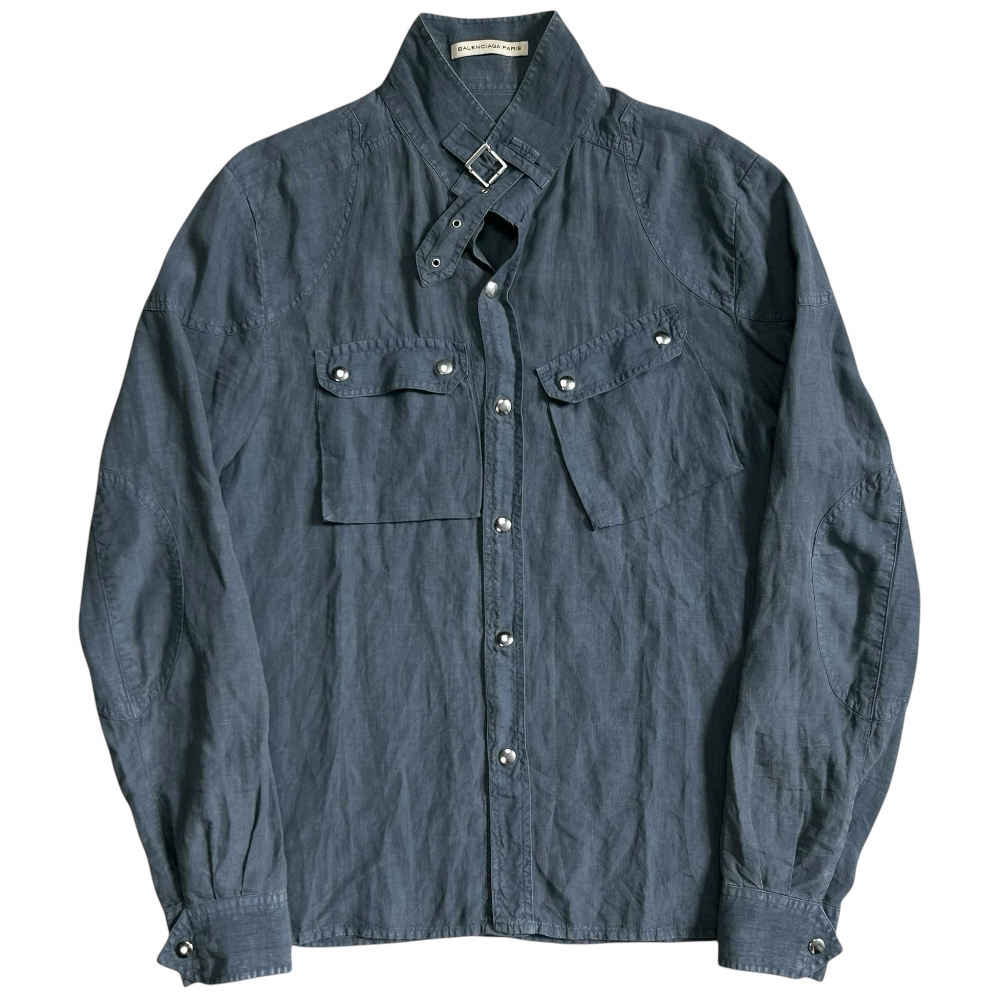 Balenciaga Belt Collar Linen Work Shirt - SS05 Vertical Rags Balenciaga Belt Collar Linen Work Shirt - SS05 Vertical Rags