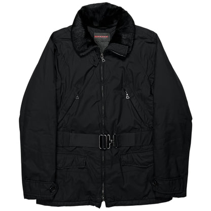 Prada Belted Goat Fur Collar Field Jacket