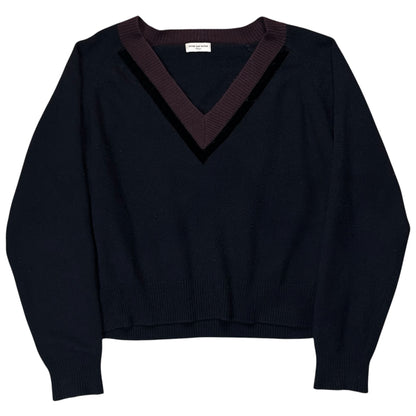 Dries Van Noten Velvet Trimmed V-Neck Cashmere Knit Sweater