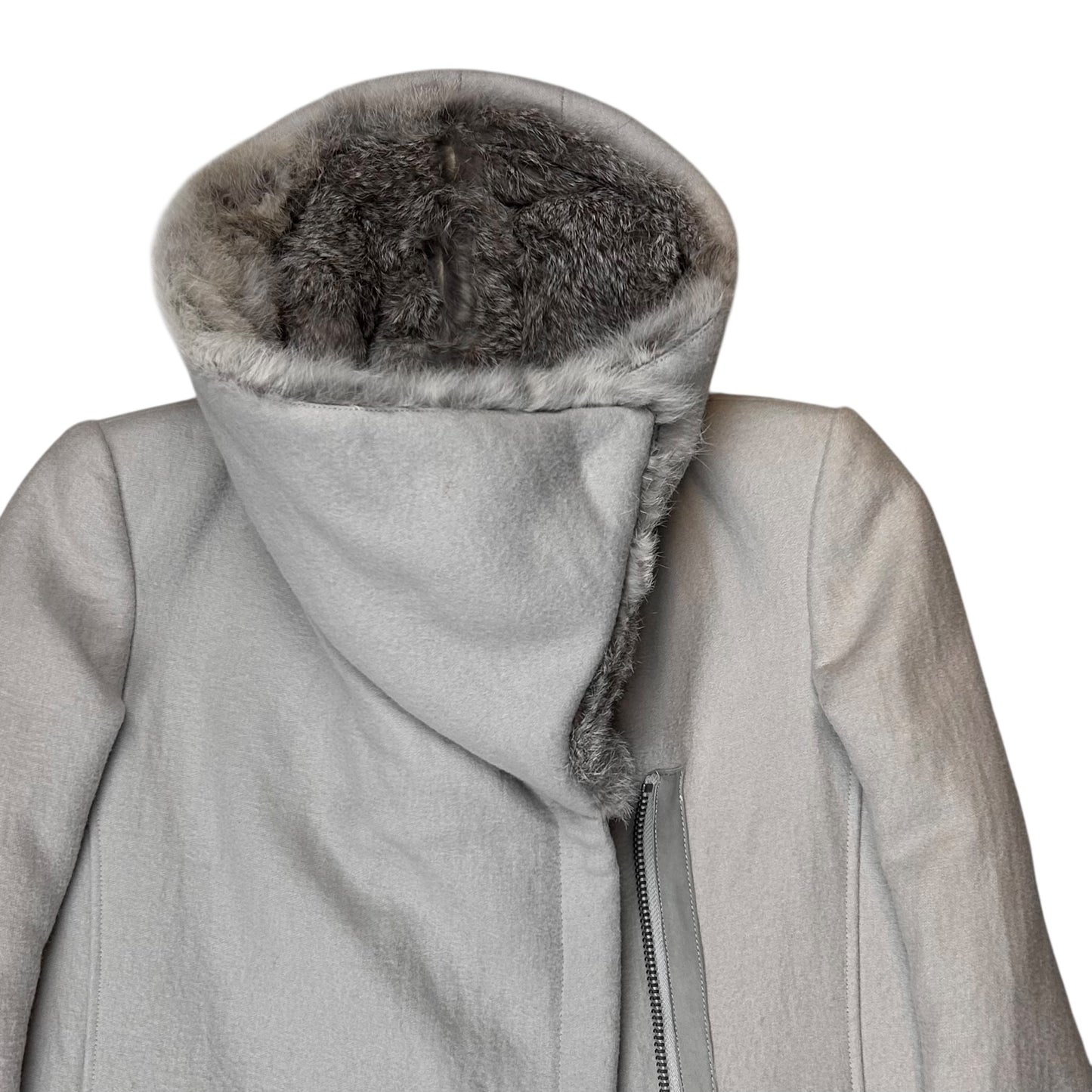 Helmut Lang Asymmetric Rabbit Fur Collar Coat - AW10