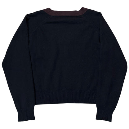 Dries Van Noten Velvet Trimmed V-Neck Cashmere Knit Sweater