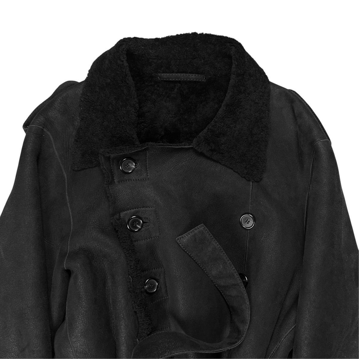 Ann Demeulemeester Double Breasted Belted Shearling Leather Jacket - AW19