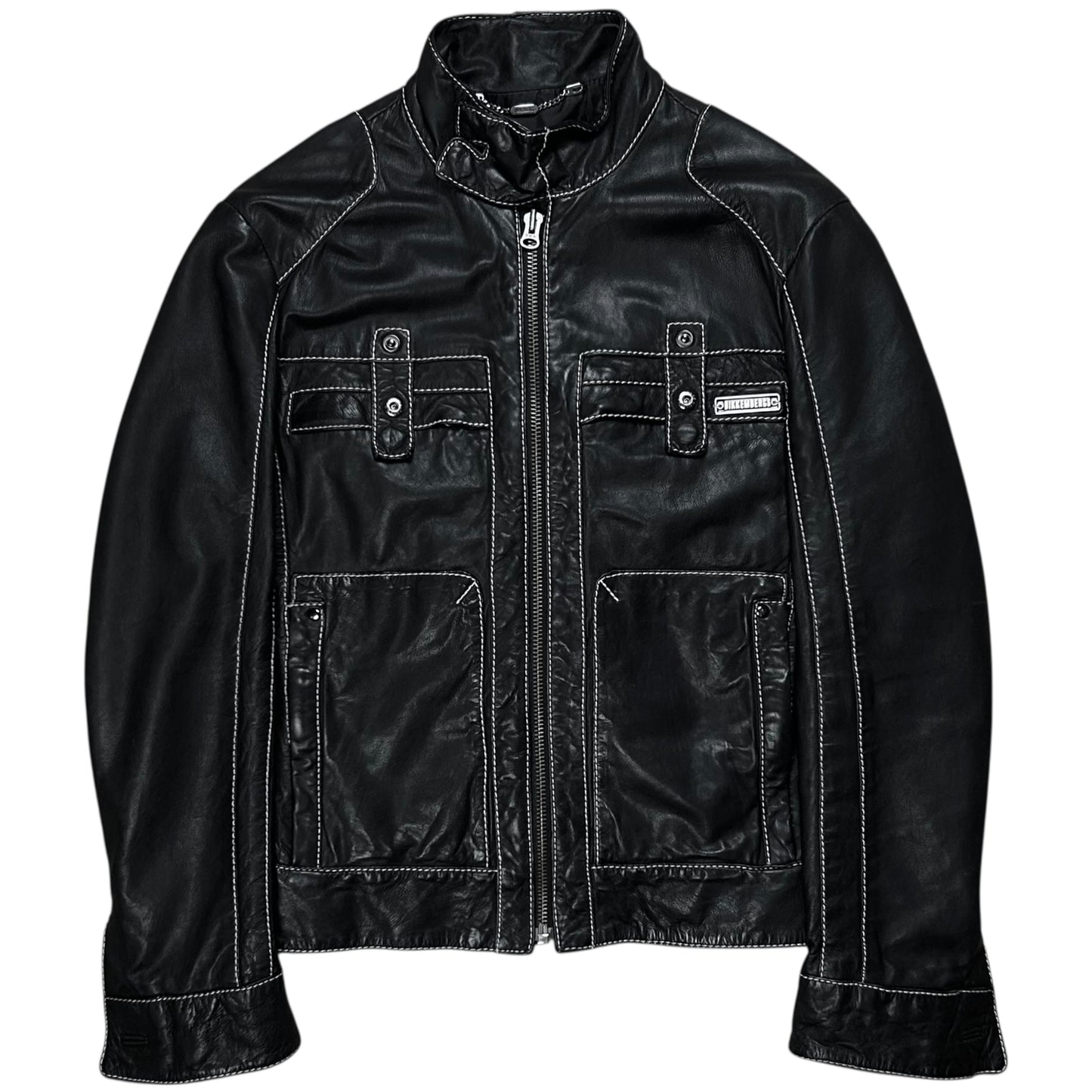 Dirk Bikkembergs Contrast Stitch Sheep Leather Jacket
