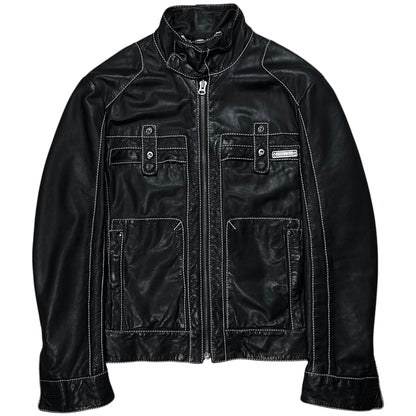 Dirk Bikkembergs Contrast Stitch Sheep Leather Jacket