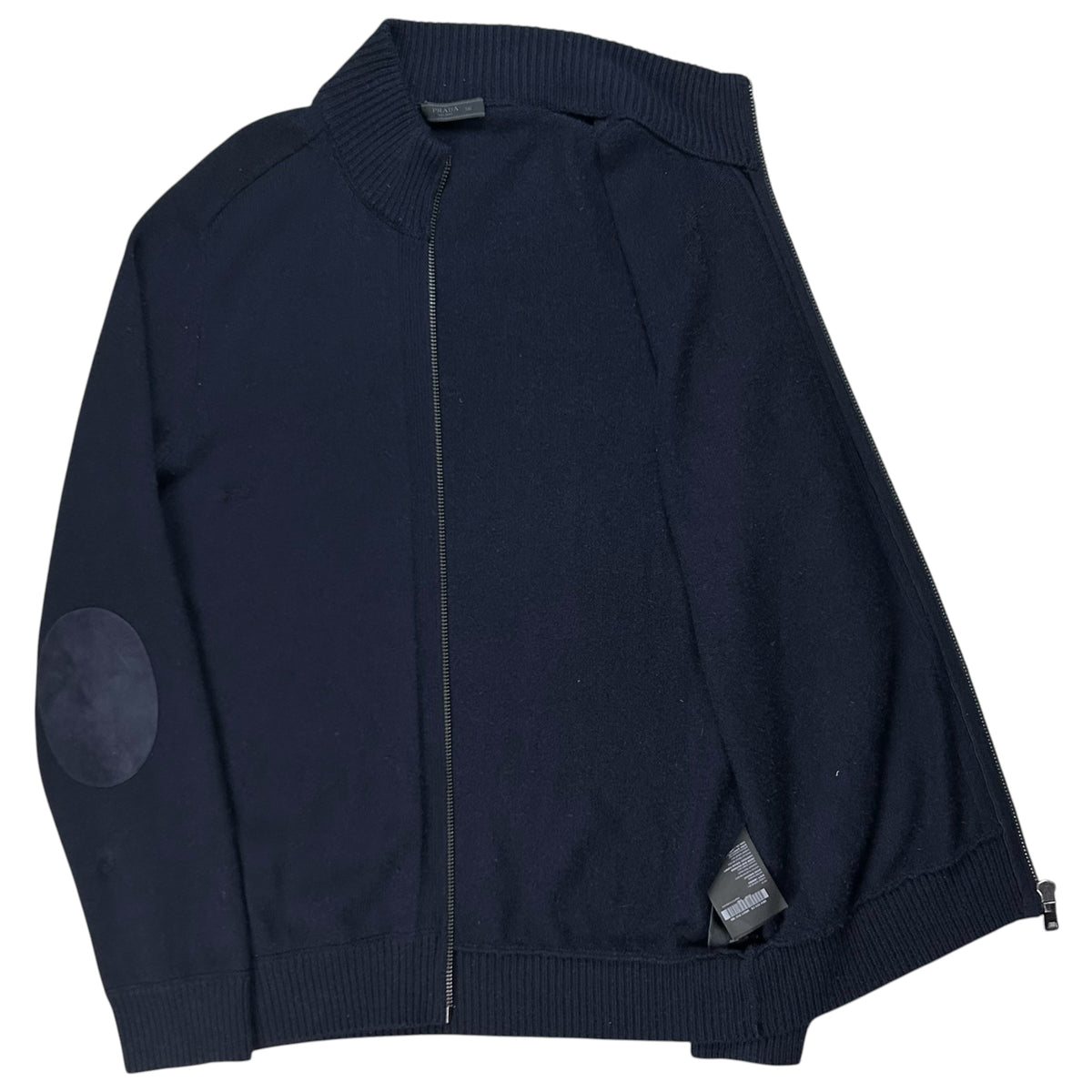 Prada Suede Patch Zip Cashmere Knit Sweater - AW14