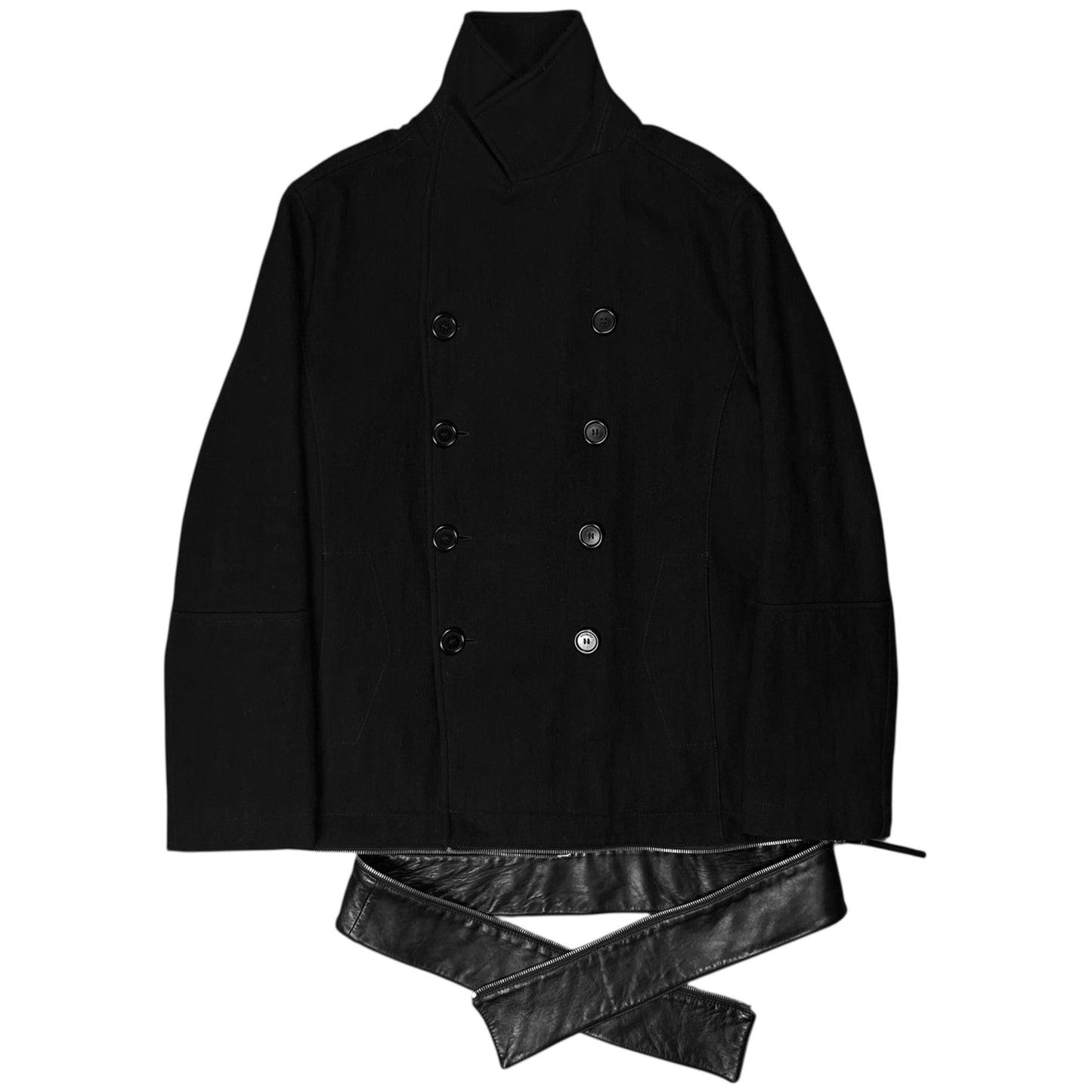 Dirk Bikkembergs Zip Leather Hem Peacoat - AW06