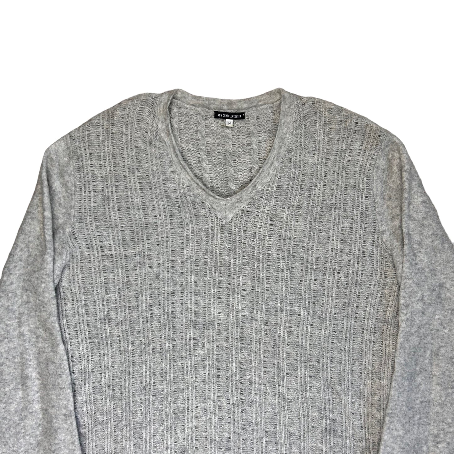Ann Demeulemeester Reversed Cable Knit V-Neck Sweater