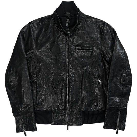 Dirk Bikkembergs Waxed Leather Bomber Jacket