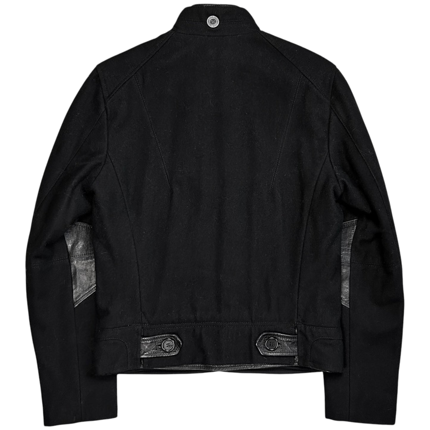 Dirk Bikkembergs Leather Patched Zip Biker Wool Jacket