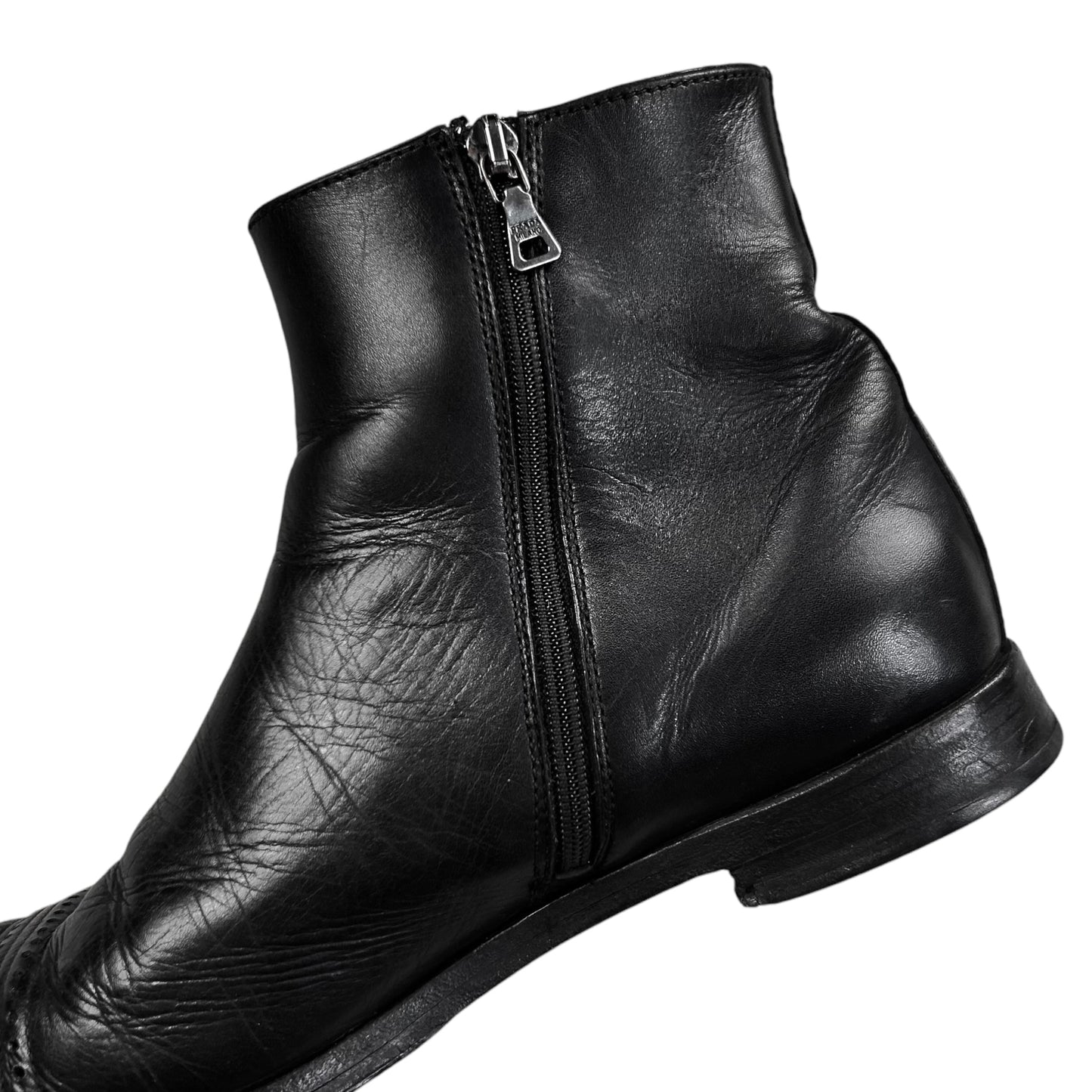 Prada Perforated Toe Mid Tip Zip Boots - AW07