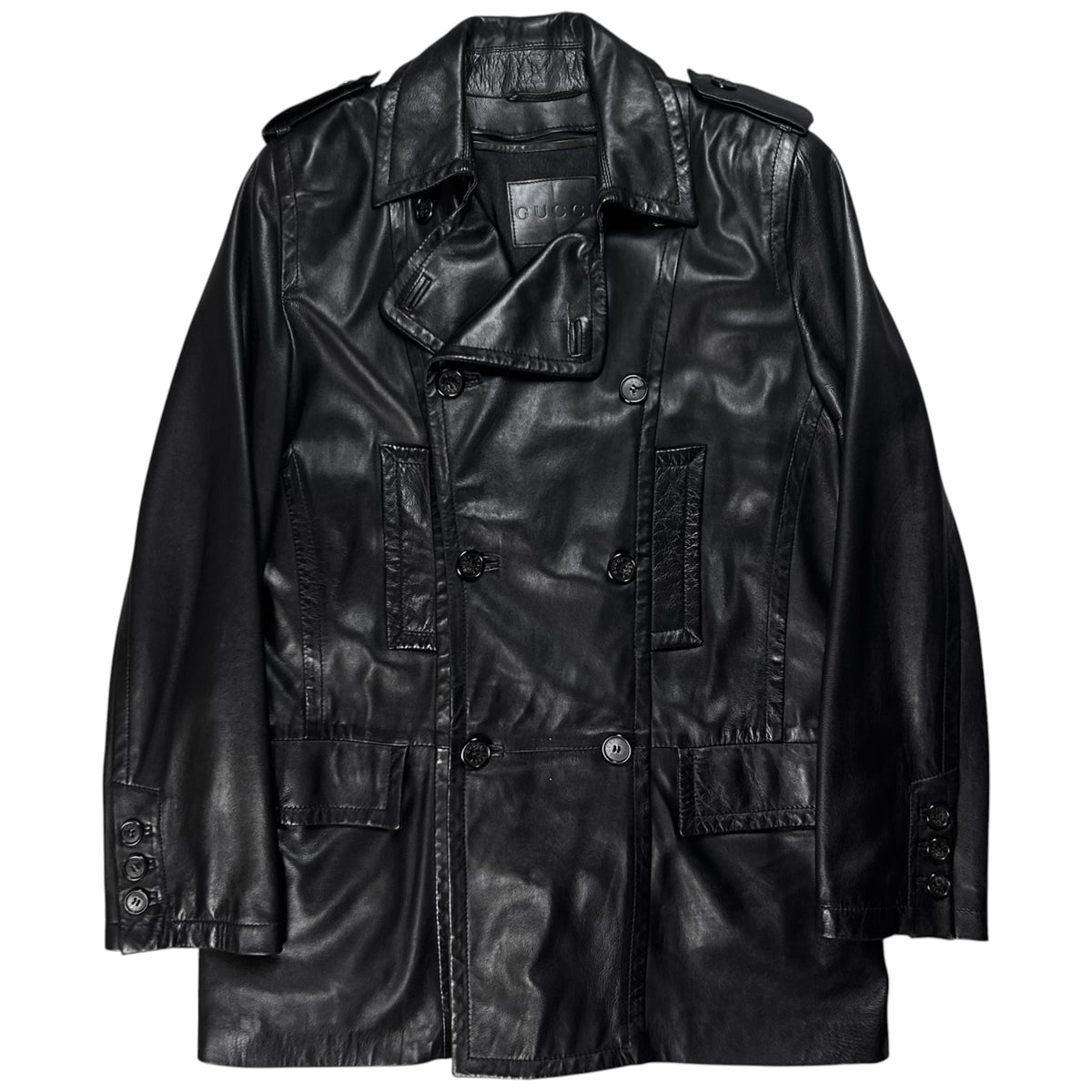 Gucci by Tom Ford Military Leather Peacoat - AW96