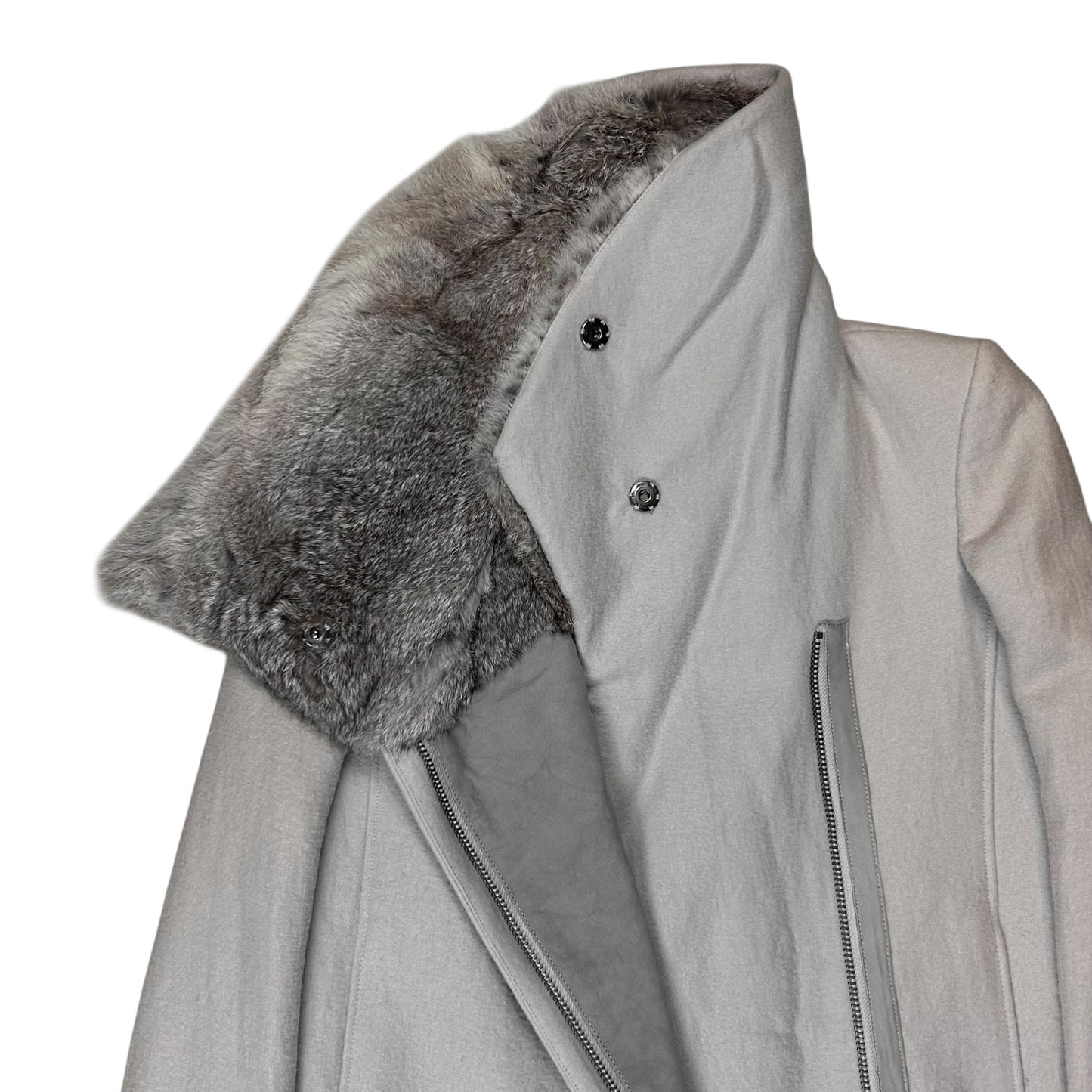 Helmut Lang Asymmetric Rabbit Fur Collar Coat - AW10