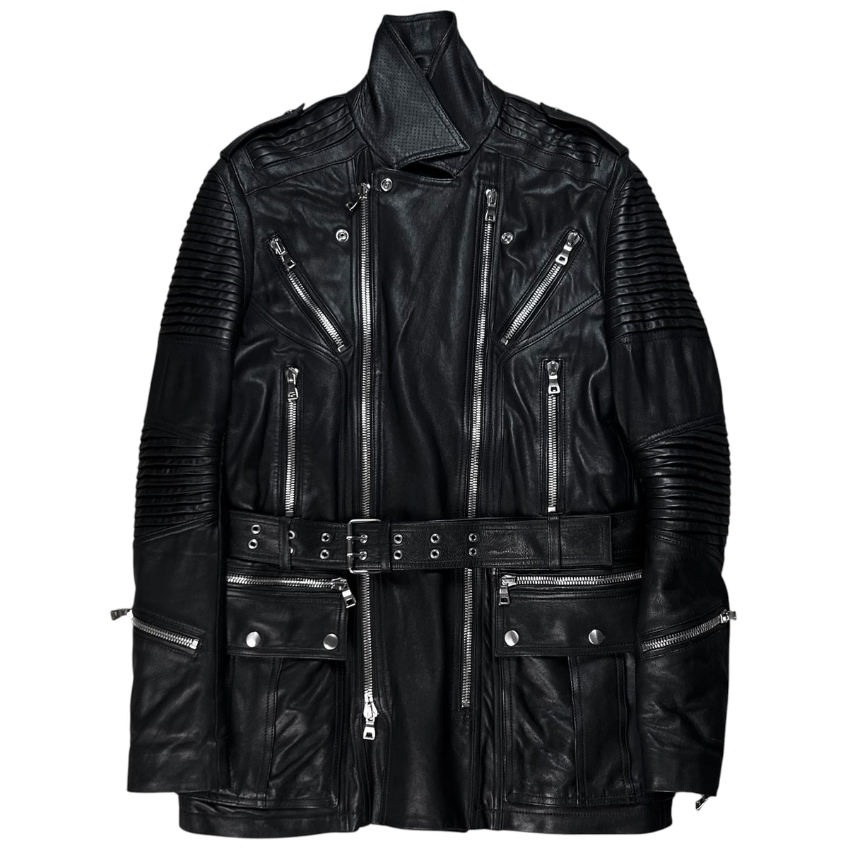 Balmain by Olivier Rousteing Belted Multi Zip Leather Field Sample Jacket - AW18