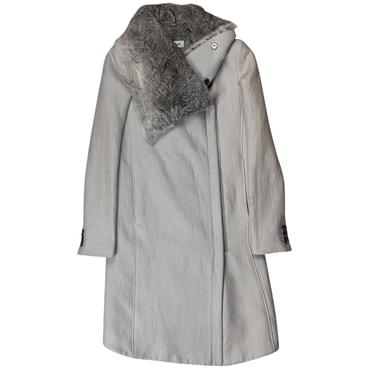 Helmut Lang Asymmetric Rabbit Fur Collar Coat - AW10