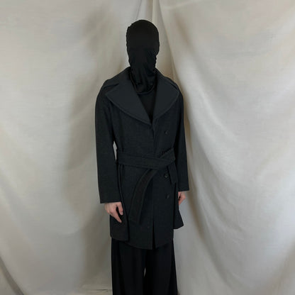 Jil Sander Belted Dual Fabric Wide Lapel Wool Coat