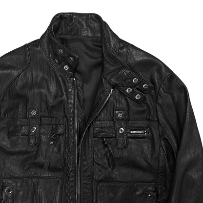Dirk Bikkembergs Utility Strap Leather Bomber Jacket